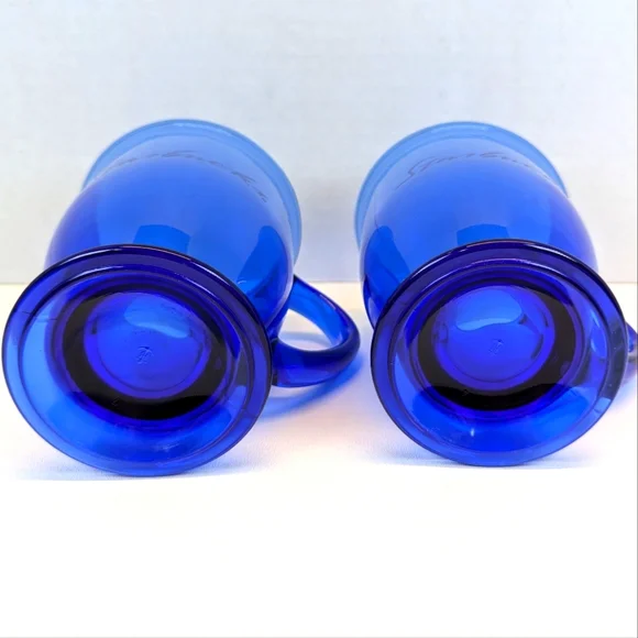 Vintage Anchor Hocking Cobalt Blue Large Footed Starbucks Mug 5" x 3.5" Set of 2 - Picture 3 of 6